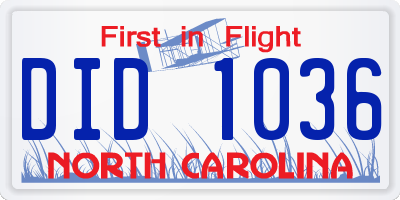 NC license plate DID1036