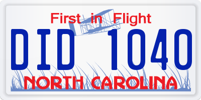NC license plate DID1040