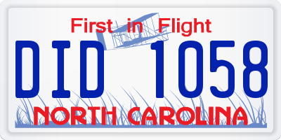 NC license plate DID1058
