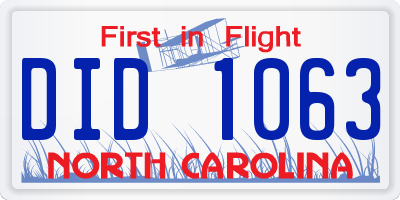 NC license plate DID1063