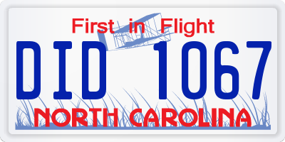 NC license plate DID1067