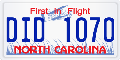 NC license plate DID1070