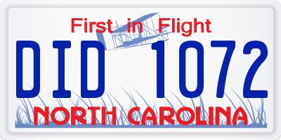 NC license plate DID1072