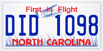 NC license plate DID1098