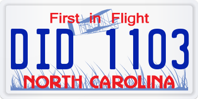 NC license plate DID1103