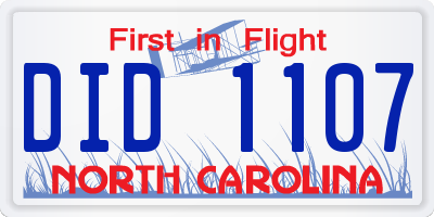 NC license plate DID1107
