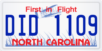 NC license plate DID1109