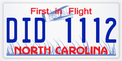 NC license plate DID1112