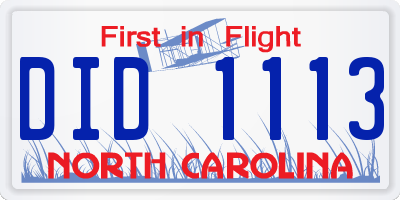 NC license plate DID1113