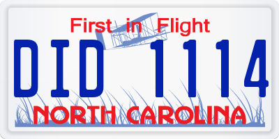 NC license plate DID1114