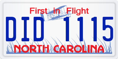 NC license plate DID1115