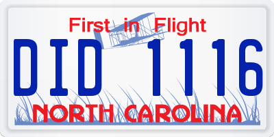 NC license plate DID1116