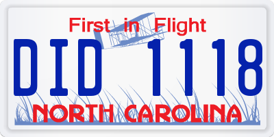 NC license plate DID1118