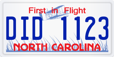 NC license plate DID1123