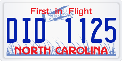 NC license plate DID1125