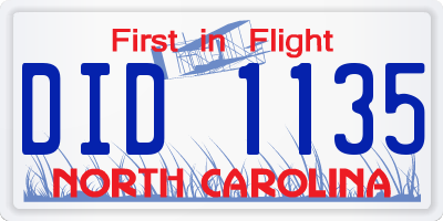 NC license plate DID1135