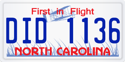NC license plate DID1136