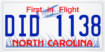 NC license plate DID1138