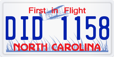 NC license plate DID1158