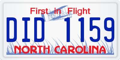 NC license plate DID1159