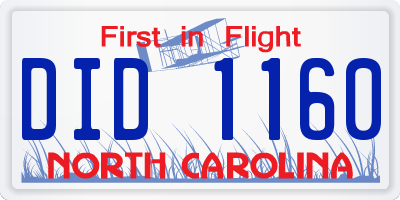 NC license plate DID1160