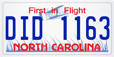 NC license plate DID1163