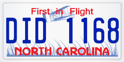 NC license plate DID1168