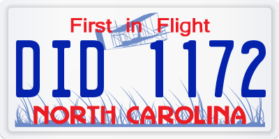 NC license plate DID1172