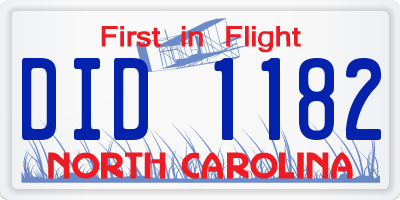 NC license plate DID1182