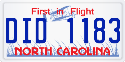 NC license plate DID1183