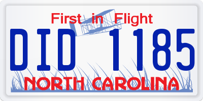 NC license plate DID1185