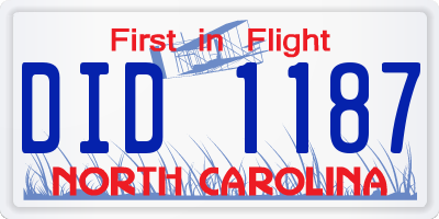 NC license plate DID1187