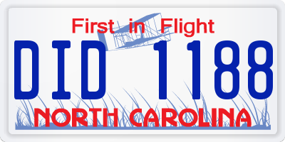 NC license plate DID1188