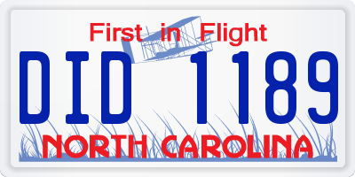 NC license plate DID1189