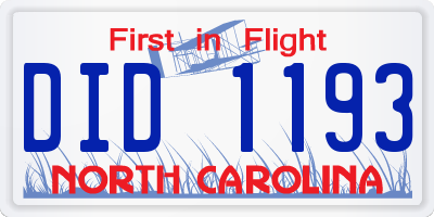 NC license plate DID1193