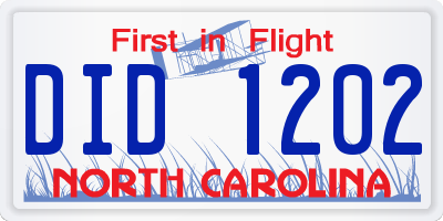NC license plate DID1202