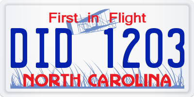NC license plate DID1203