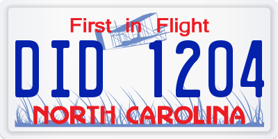 NC license plate DID1204