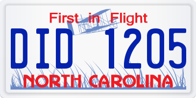 NC license plate DID1205