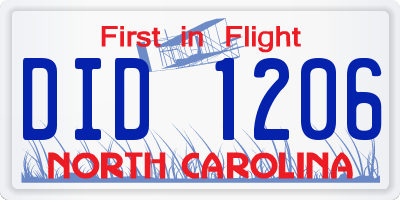 NC license plate DID1206