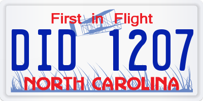 NC license plate DID1207