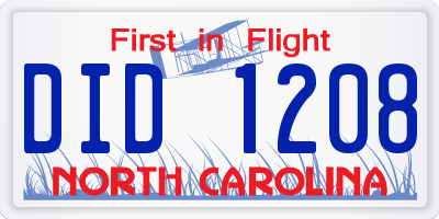 NC license plate DID1208
