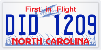 NC license plate DID1209