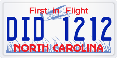 NC license plate DID1212