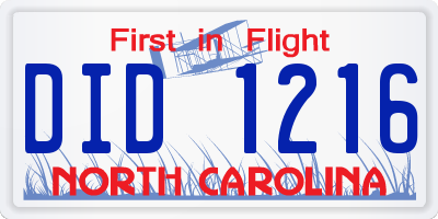 NC license plate DID1216