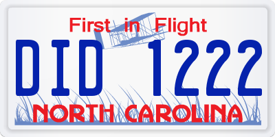 NC license plate DID1222
