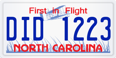 NC license plate DID1223