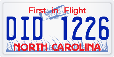 NC license plate DID1226