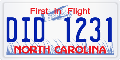 NC license plate DID1231