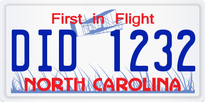 NC license plate DID1232